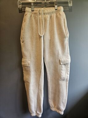 Kids Beige Cargo Sweatpants with Drawstring Waist